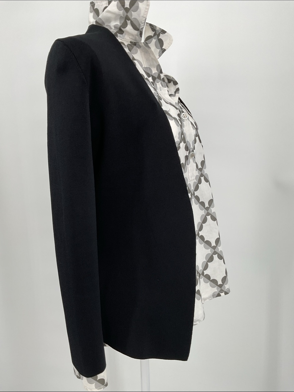 M.MLaFleur Black Knit Sweater Jacket S Perforated Back - Picture 8 of 8